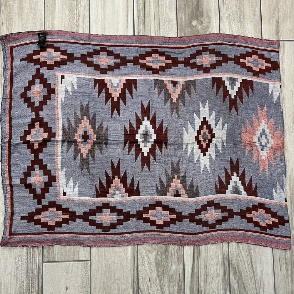 Raj Scarf Women One Size Blue Burgundy Southwestern Geometric Rayon Fair Boho